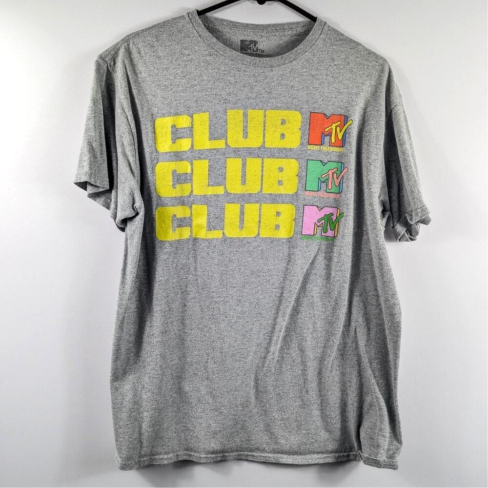 MTV L Club MTV Gray Graphic T-Shirt Retro 90s Style Music Television Neon Logo